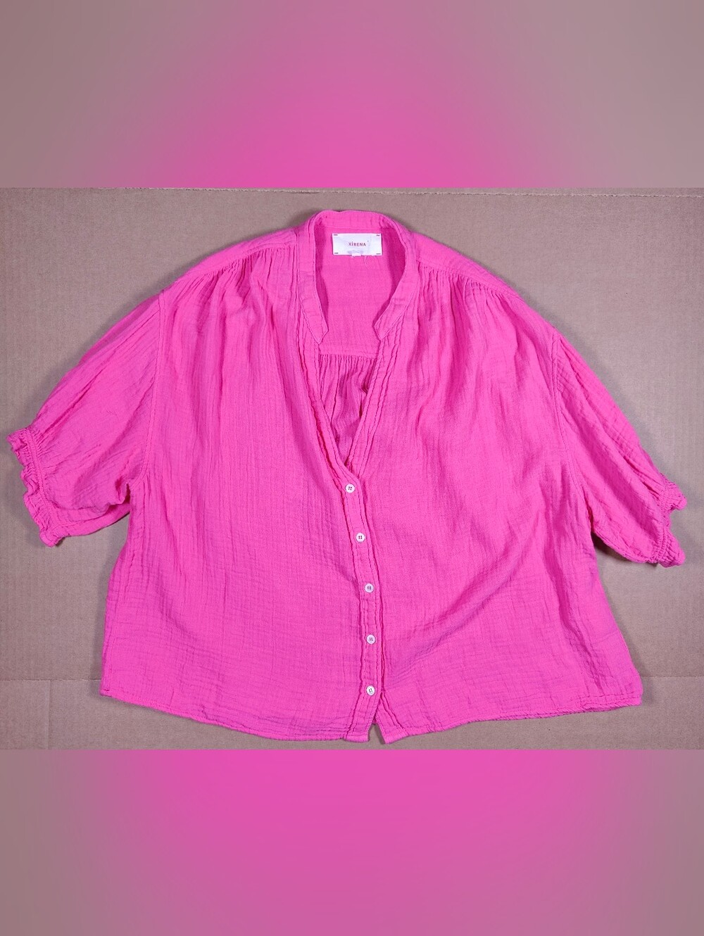 XIRENA Pink Short Sleeve 100% Cotton Gauge Oversized Top Size XS Made In USA